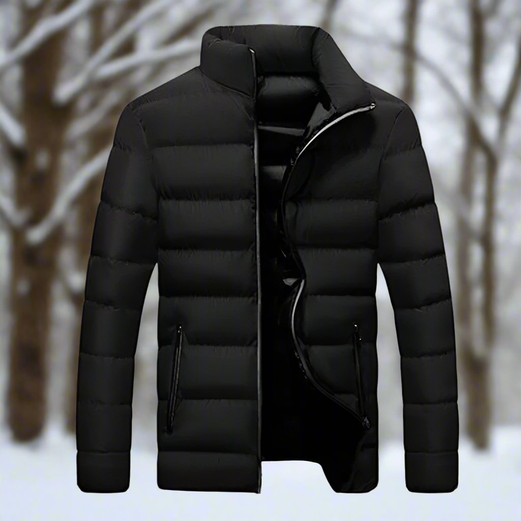 Waterproof Men's Puffer Coat with High Collar Zipper