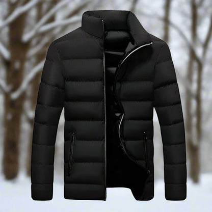 Waterproof Men's Puffer Coat with High Collar Zipper