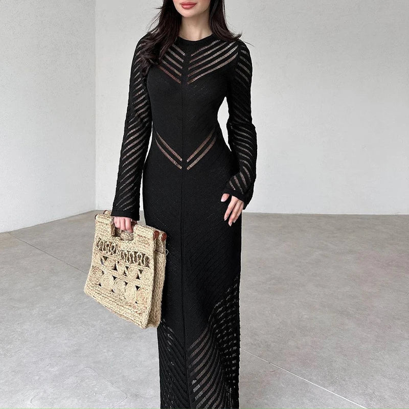 Fitted Women's Mesh Long Sleeve Dress - Nocini