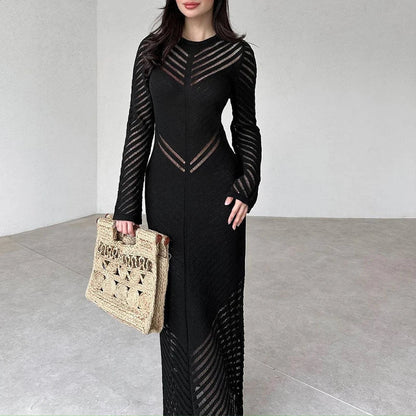 Fitted Women's Mesh Long Sleeve Dress - Nocini