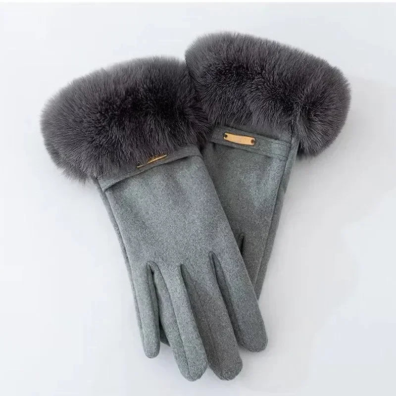 Warm Fitted Fur Trim Gloves