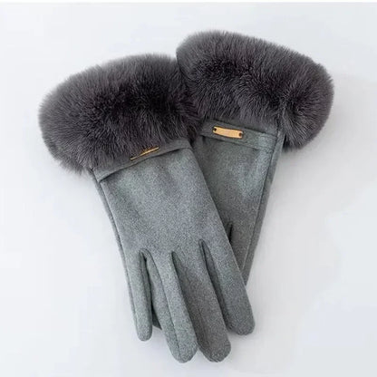Warm Fitted Fur Trim Gloves