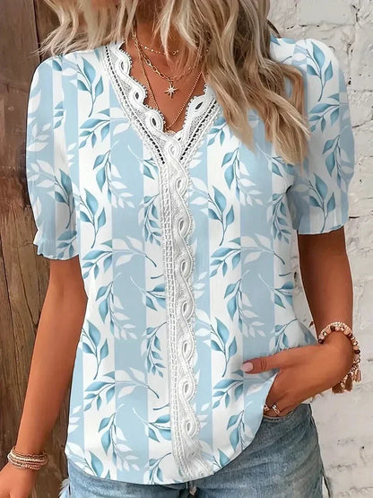 Women's Pretty Lace V-Neck Top - Olytrend