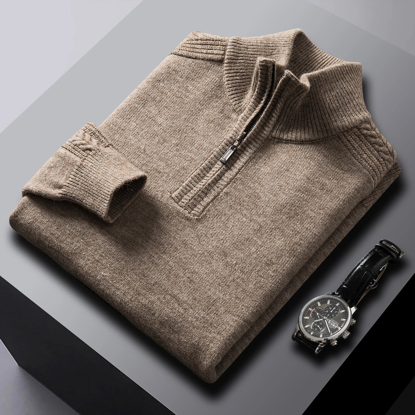 Soft Cable Knit Quarter Zip Men's Sweater