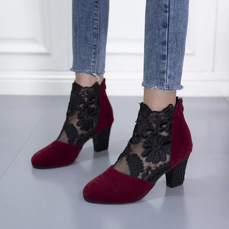 Sexy Lace UpMesh Ankle Boots
