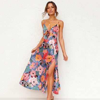 Ladies' Floral Summer Midi Dress with Tie Waist Detail