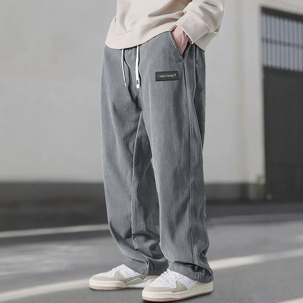 Men's Classic Fit Ribbed Trousers with Elastic Waist
