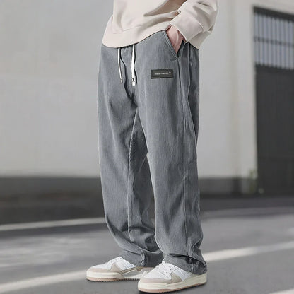 Men's Classic Fit Ribbed Trousers with Elastic Waist