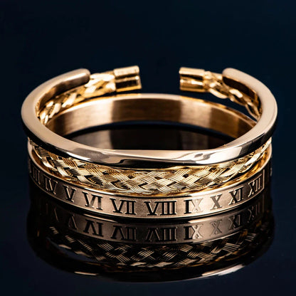 Personalized Roman Numeral Cuff Bracelet Set - Nocini