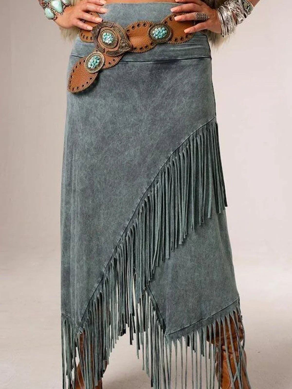 Flared Long Fringe Maxi Skirt