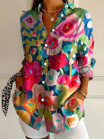 Colorful Button Down Shirt for Women with Rolled Sleeves