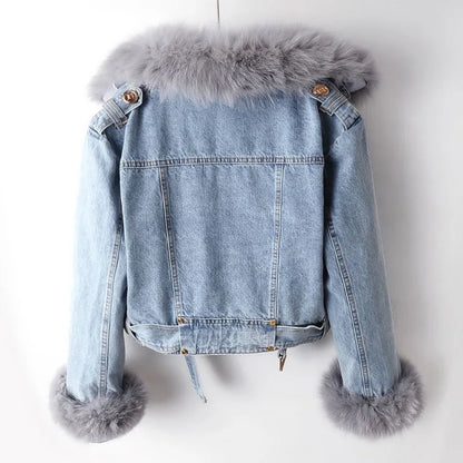 Luxury Faux Fur Denim Coat