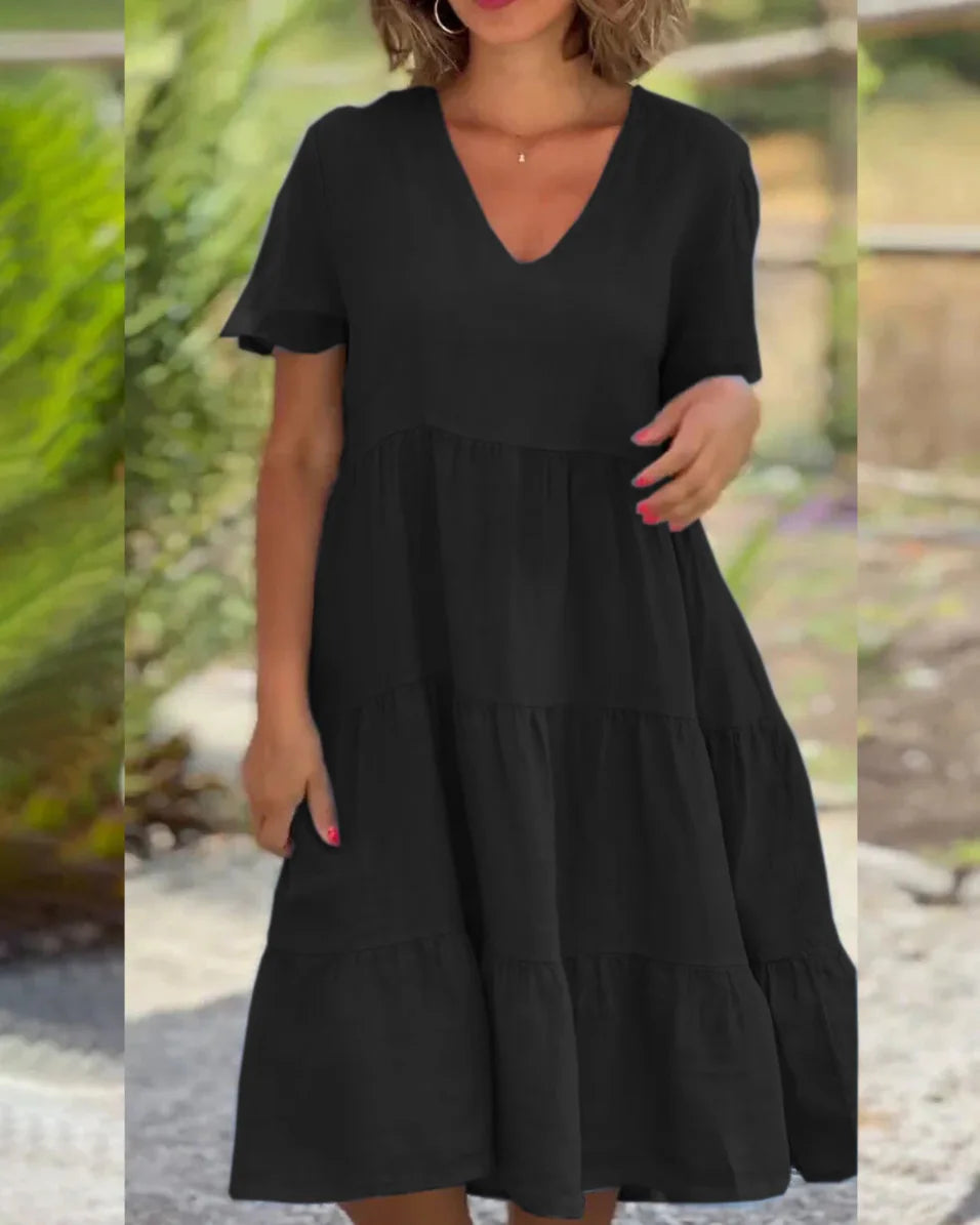 Layered V Neck Summer Dress - Nocini