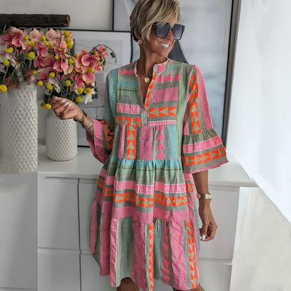 Casual Embroidered Mid Length Summer Dress - Nocini