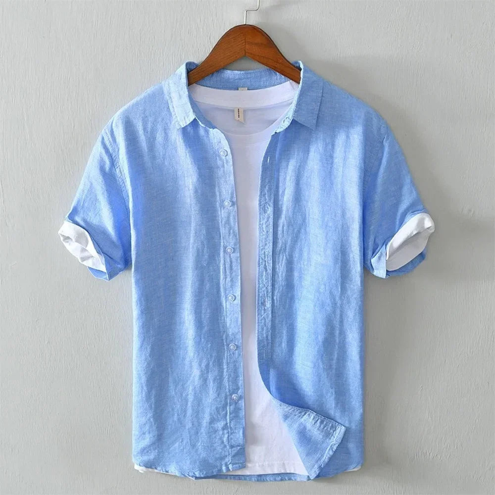 Casual Loose Fit Short Sleeve Button Down Shirt - Nocini