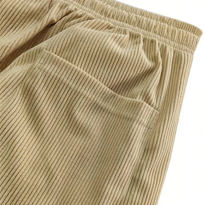 Men's Classic Fit Ribbed Trousers with Elastic Waist