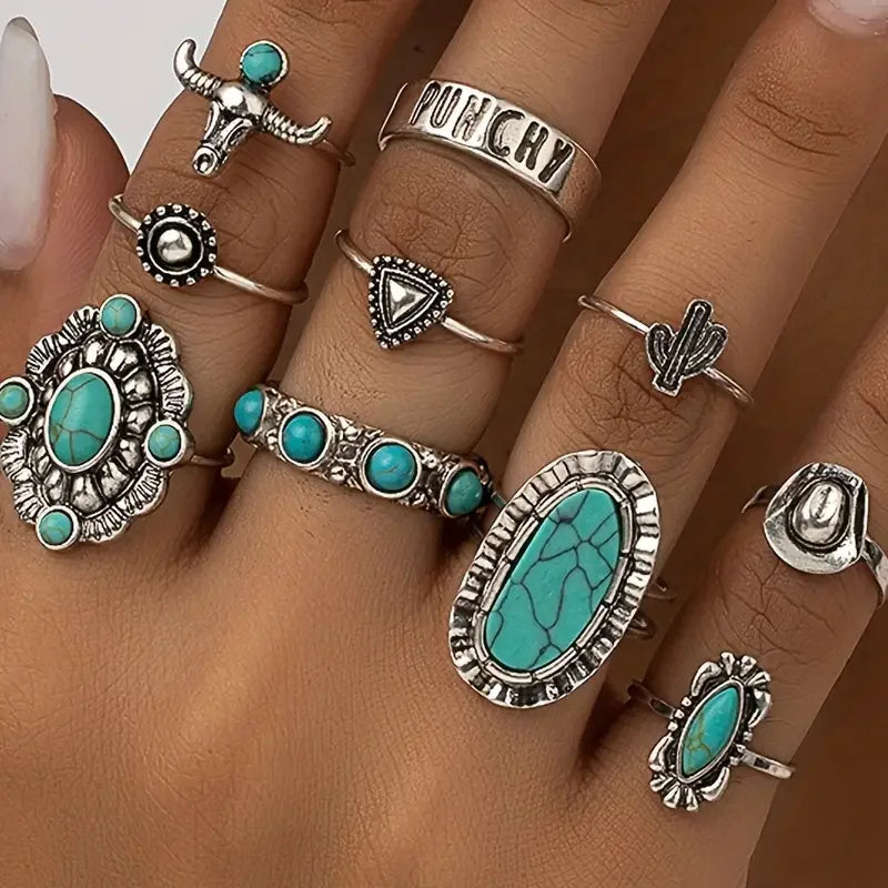 Classic 10-Piece Cowboy Ring Set - Olytrend