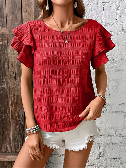 Feminine Ruffled Short Sleeve Blouse