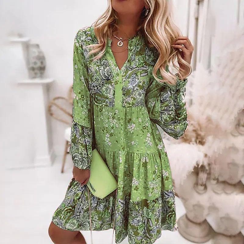 Colorful V-Neck Women's Summer Dress