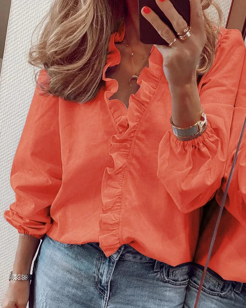 Ladies Floral Ruffle Top Blouse - Olytrend