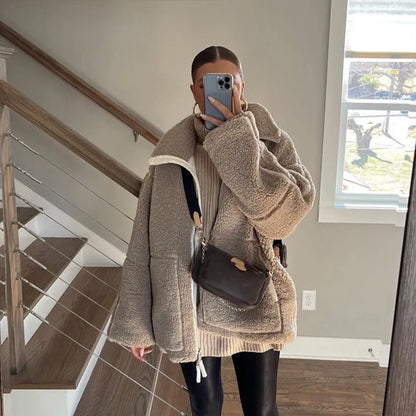 Luxurious Faux Fur Coat - Oversized - Cozy Zip Up Jacket