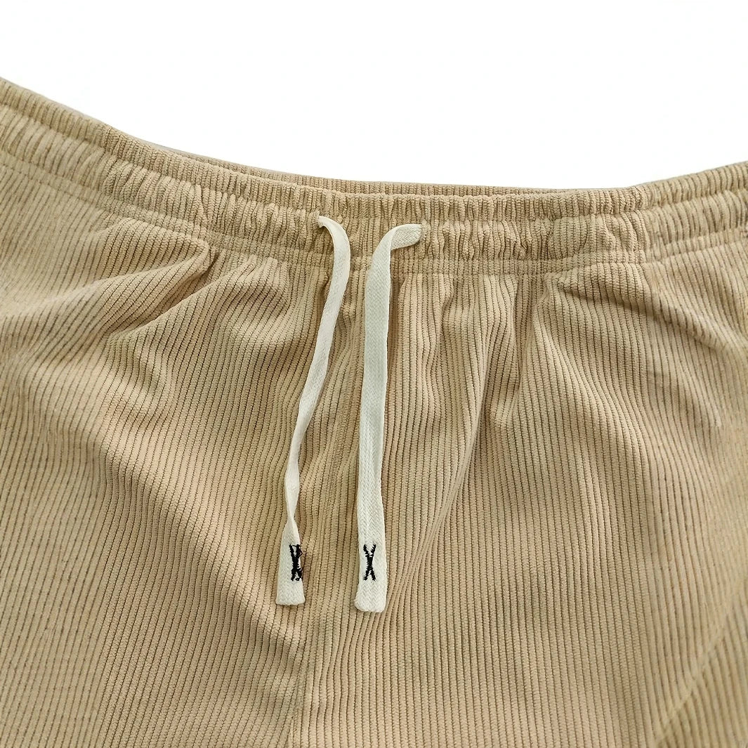 Men's Classic Fit Ribbed Trousers with Elastic Waist