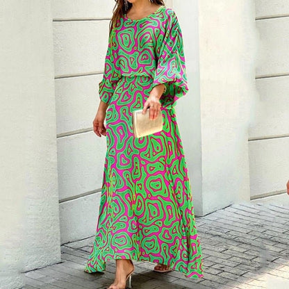 Relaxed Fit Floral Maxi Dress with 3/4 Sleeves