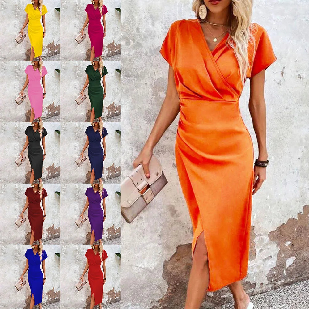 Comfy Short Sleeve V Neck Summer Dress for Women - Olytrend
