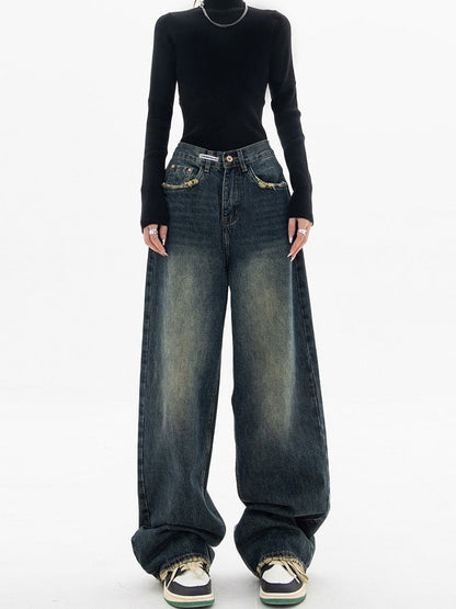 Relaxed Fit Ripped Wide Leg Women's Jeans - Nocini