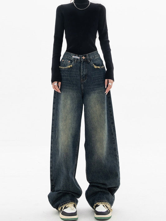 Relaxed Fit Ripped Wide Leg Women's Jeans - Nocini