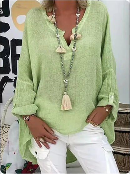 Ladies' Classic V-Neck Shirt with Relaxed Fit Sleeves