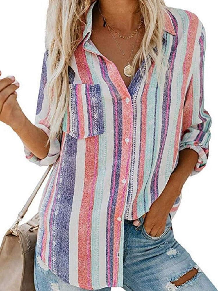 Casual Striped Long Sleeve Women's Shirt