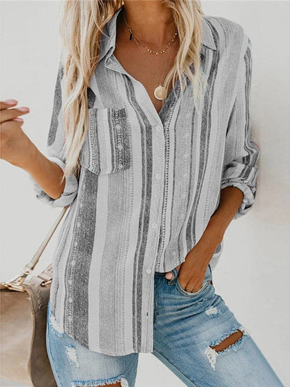 Casual Striped Long Sleeve Women's Shirt