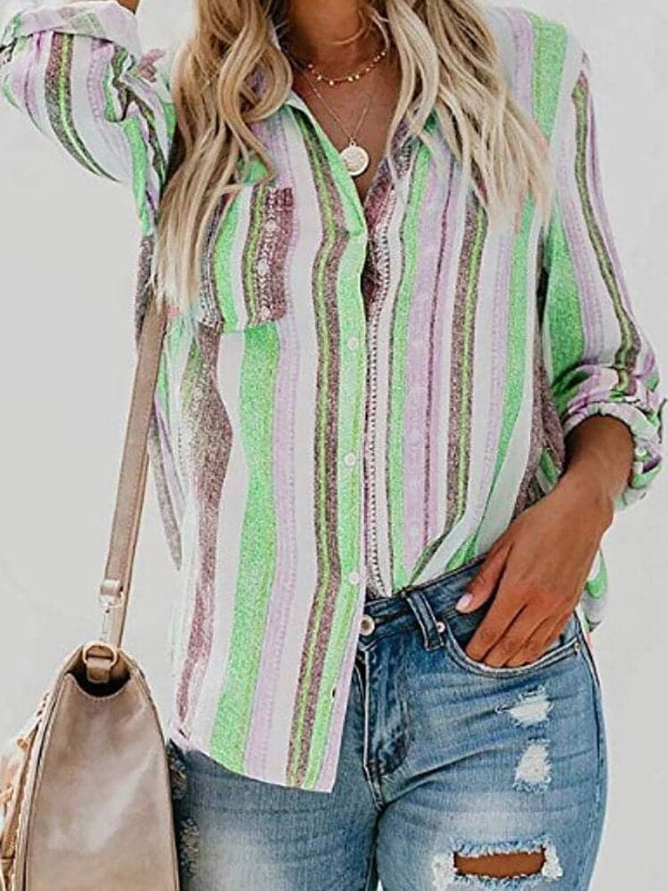 Casual Striped Long Sleeve Women's Shirt