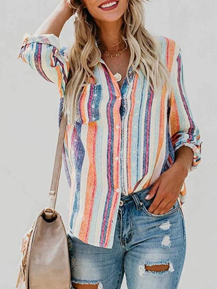 Casual Striped Long Sleeve Women's Shirt - Nocini