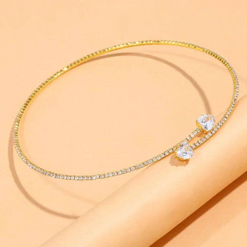 Sparkling Crystal Heart Choker Necklace