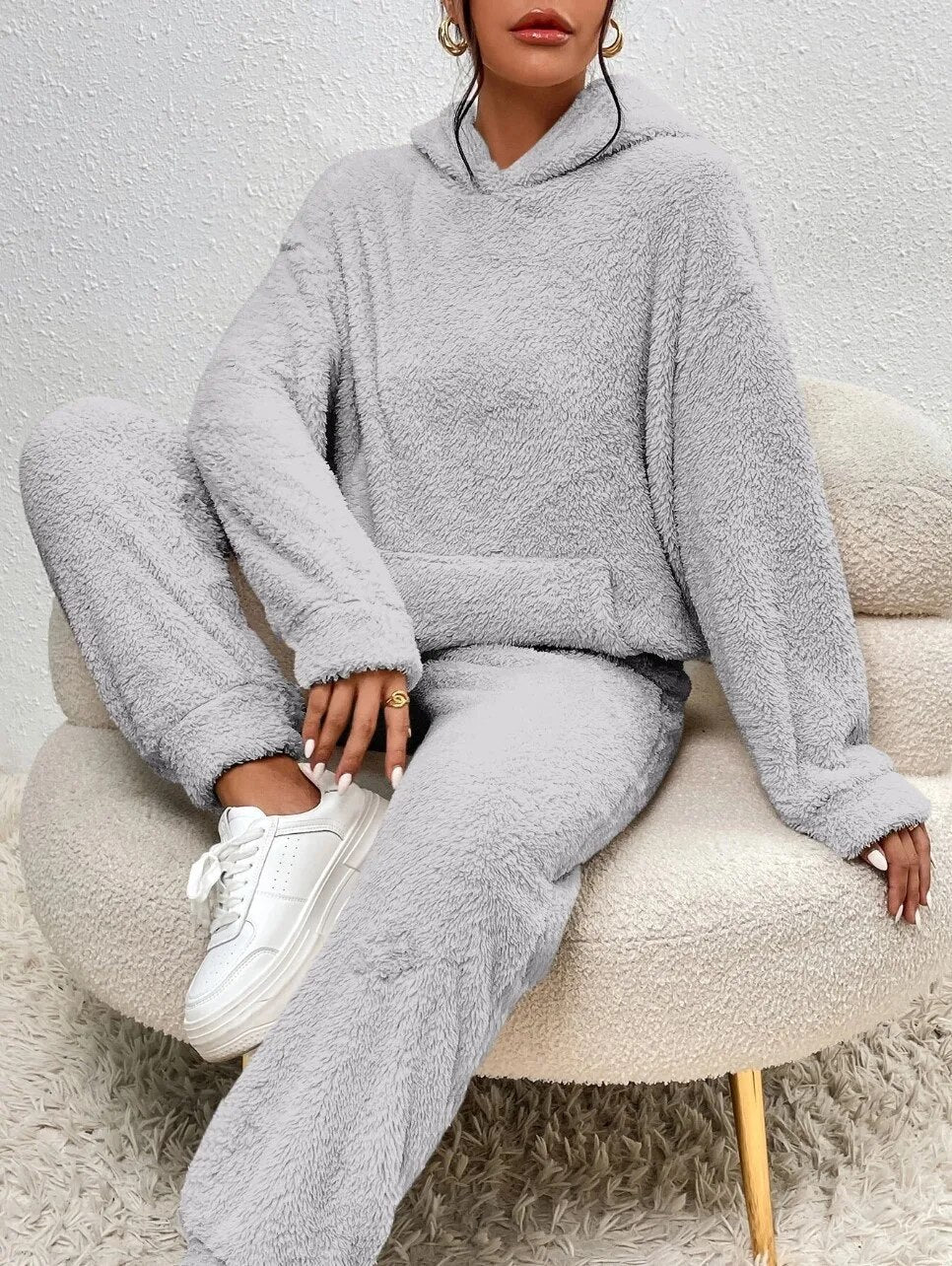 Soft Fleece Teddy Hooded Jumpsuit for Lounge Relaxation