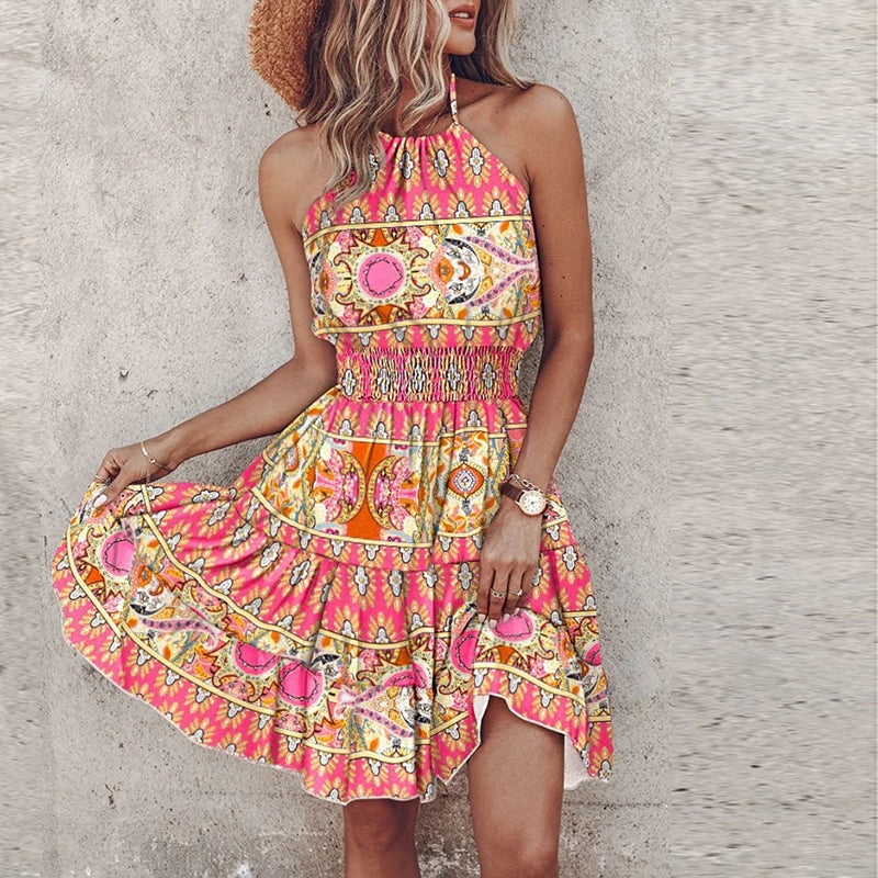 Casual Halter Neck Summer Mini Dress - Nocini