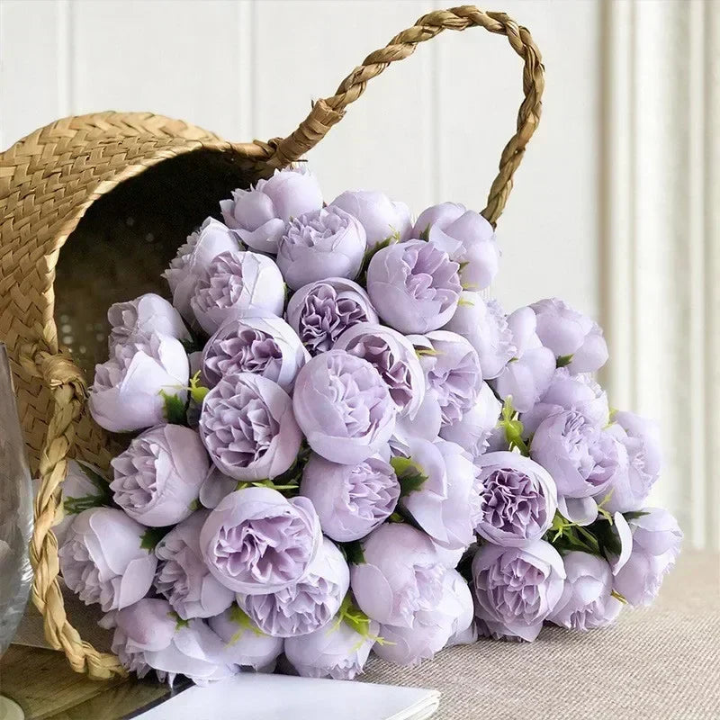 Classic Silk Peony Bouquet With Glass Vase