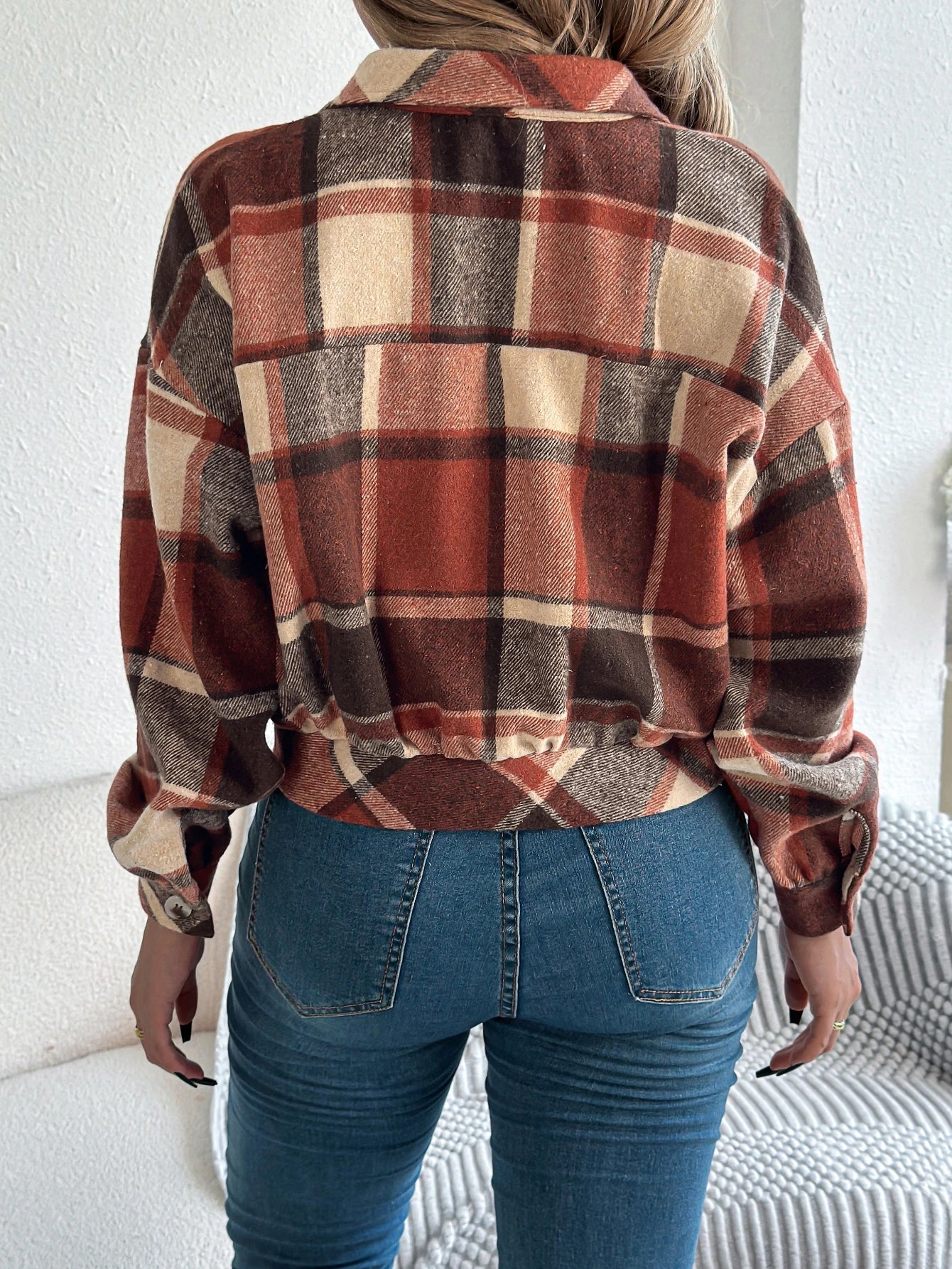 Short Plaid Denim Jacket