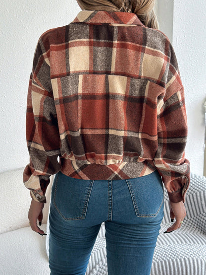 Short Plaid Denim Jacket