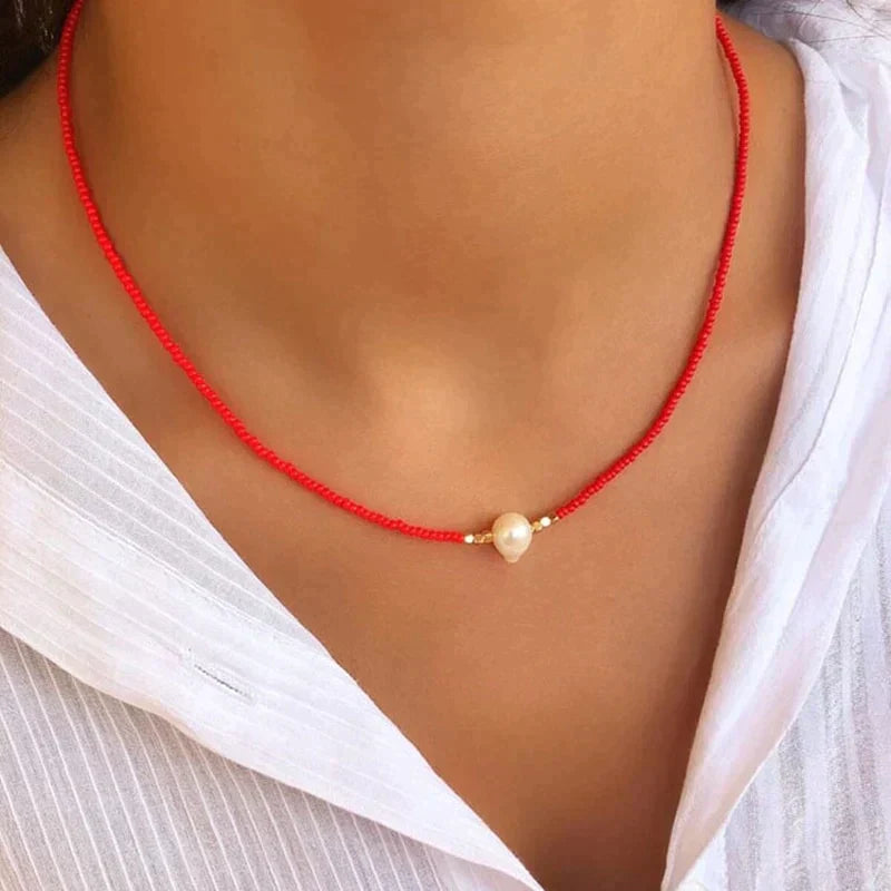 Elegant White Beaded Choker Necklace