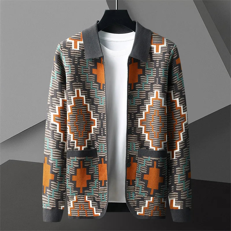 Stylish Open Front Geometric Cardigan