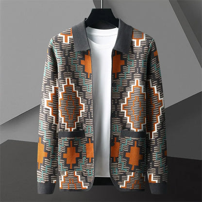 Stylish Open Front Geometric Cardigan