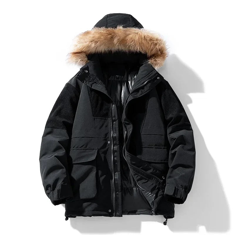Cozy Men's Parka Jacket with Fur Hood and Warm Lining