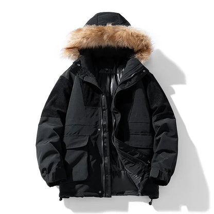 Cozy Men's Parka Jacket with Fur Hood and Warm Lining
