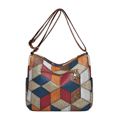Faux Leather Patchwork Tote Shoulder Bag