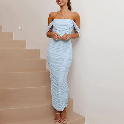 Elegant Long Off Shoulder Evening Gown Dress
