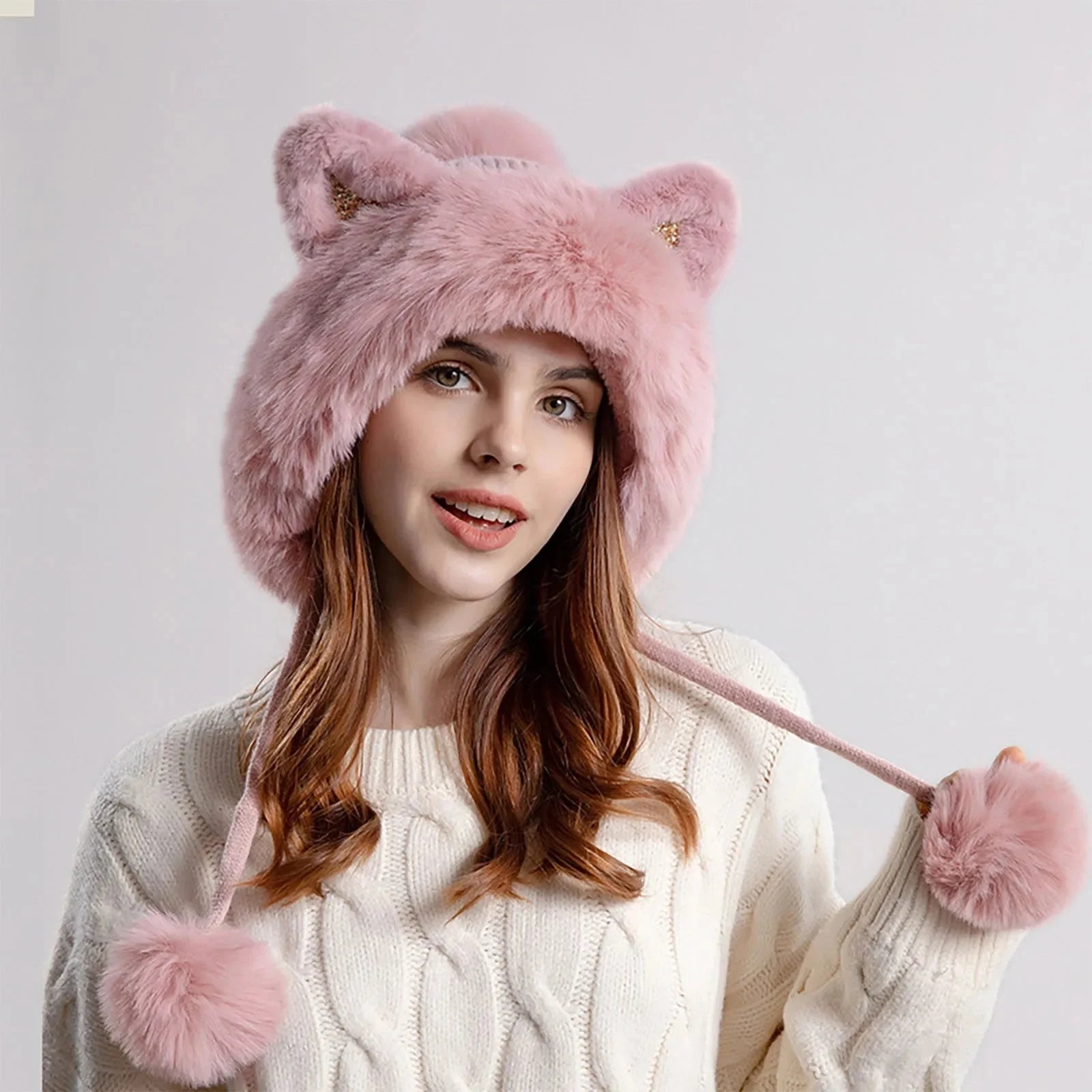 Warm Fuzzy Cat Ear Winter Beanie Hat for Women - Nocini