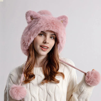 Warm Fuzzy Cat Ear Winter Beanie Hat for Women - Nocini